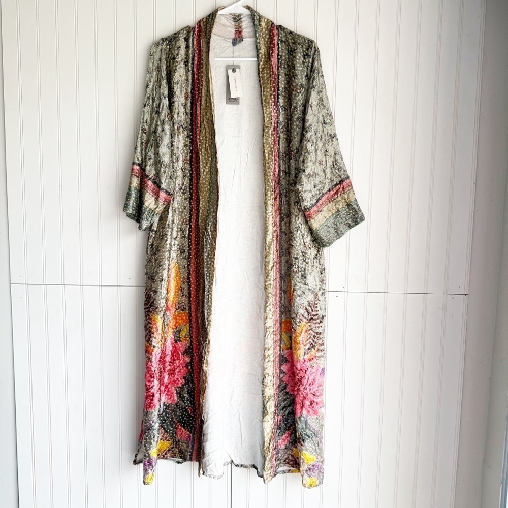 Anthropologie Bl-nk One Size Floral Tinopi Burnout Velvet Duster Kimono NEW! - Picture 3 of 10